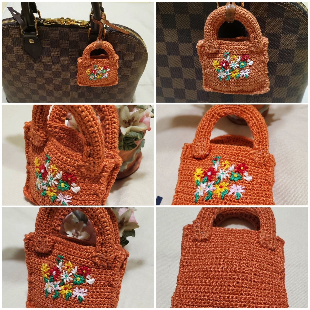 Hand Made Crocheted  Shopping tote Bag Charm.